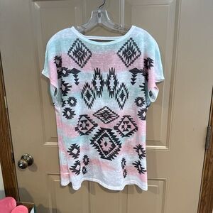 Tribal Pattern Women's Tee - Pink, Blue, and White